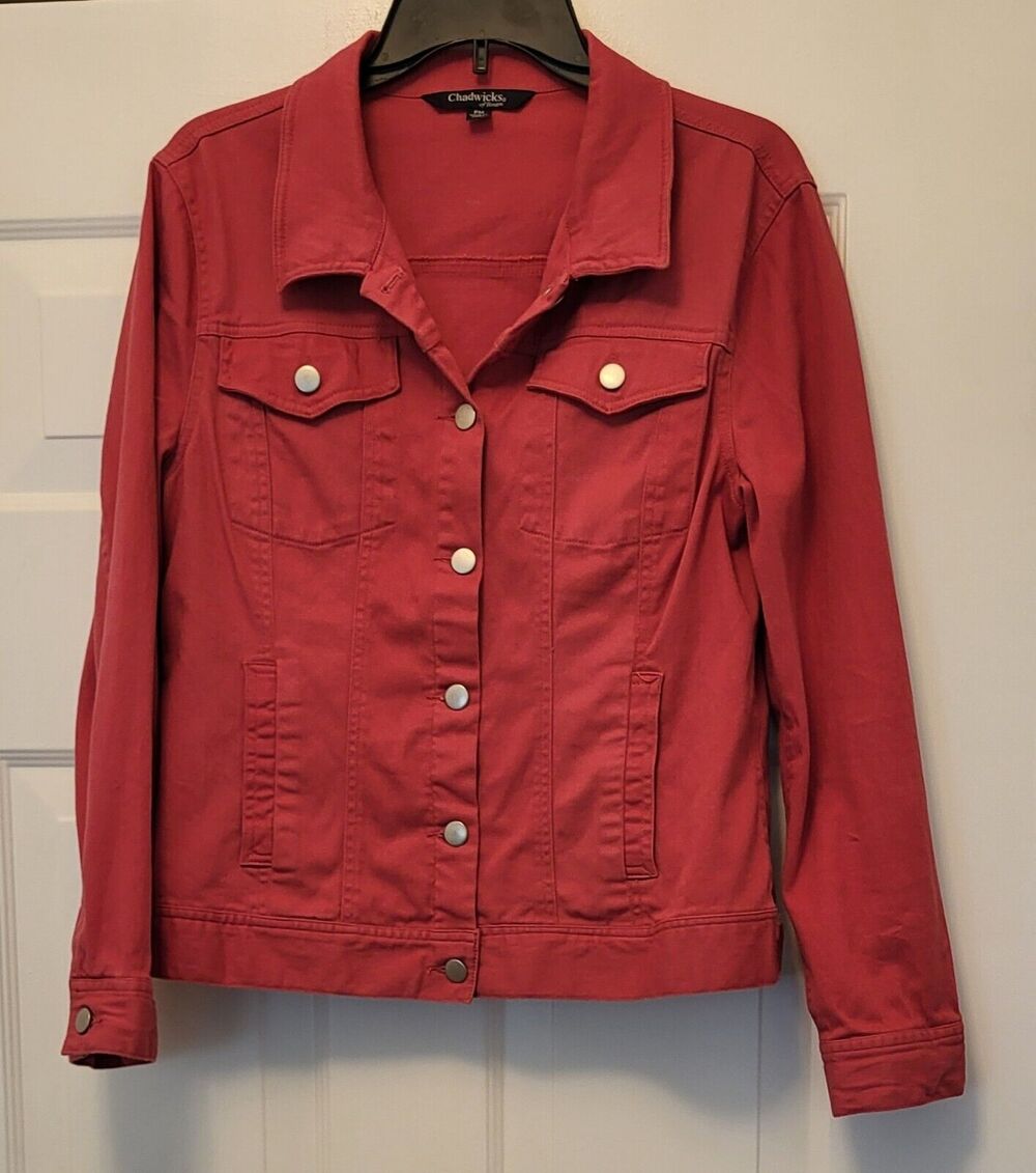 Chadwicks of Boston Coral Denim Jacket Women (Size Petite M) Cotton W/Pockets